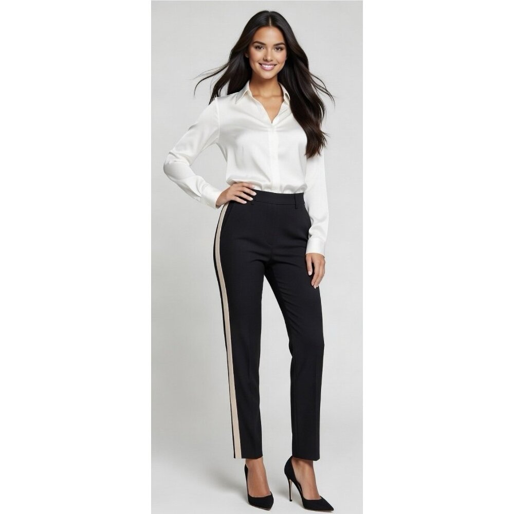 Vince Black Ivory Tuxedo Stripe Stretch Wool  Ankle Pants Trouser
